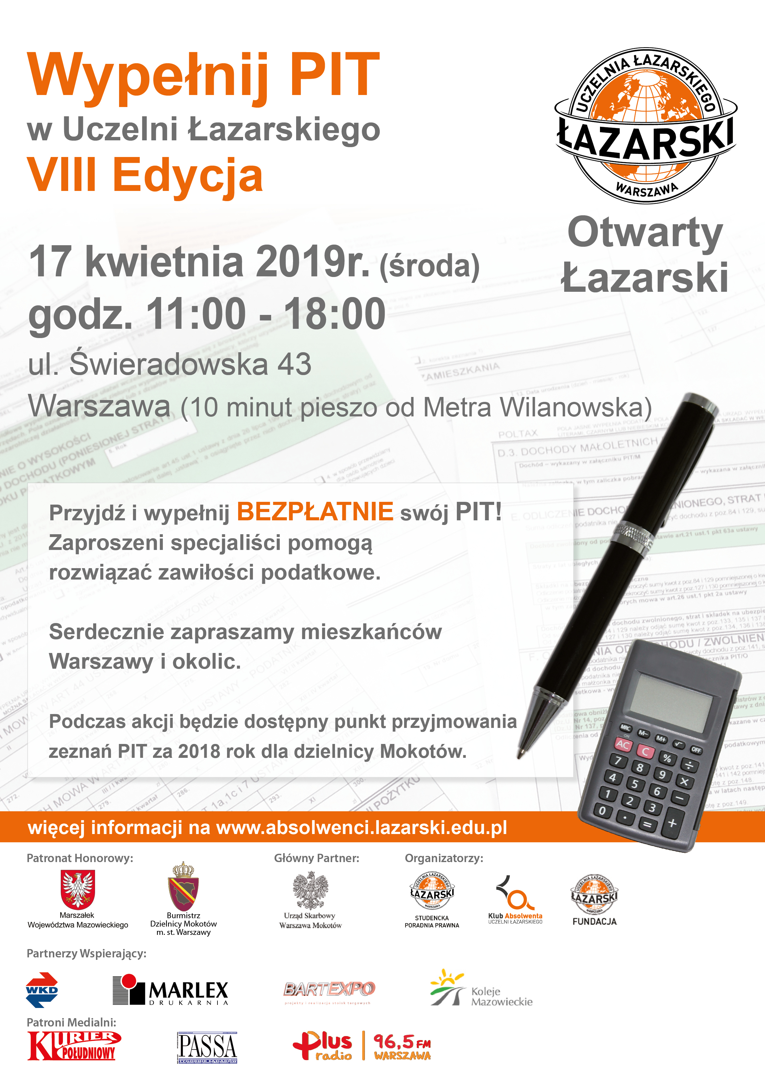 plakat wypełnij PIT w Uczelni Łazarskiego