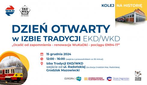 W dniu 15 grudnia 2024 r. w godz. 12:00-16:00 Warszawska Kolej Dojazdowa wraz ze Stowarzyszeniem Klub Miłośników EKD/WKD zapraszają na prezentację zespołu EN94-17